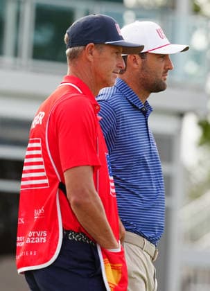 MEDINAH, IL - SEPTEMBER 24: Team USA golfer Scottie Scheffler and his caddie Ted Scott watches on the 17th green during the first round of the 2026 Presidents Cup on September 24, 2026, at Medinah Country Club in Medinah, Illinois. (Photo by Brian Spurlock Icon Sportswire) GOLF: SEP 24 Presidents Cup EDITORIAL USE ONLY Icon260924106