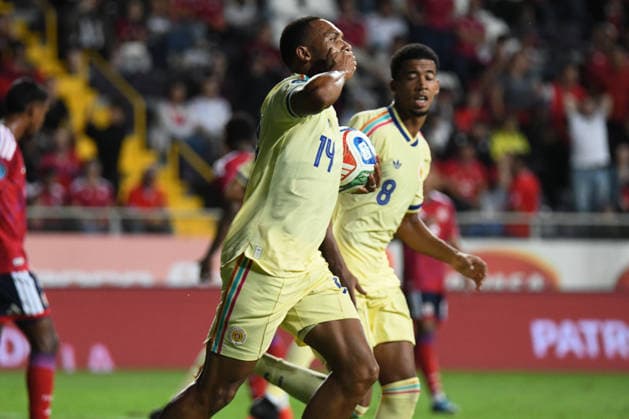 Costa Rica national team, Nationalteam against Curacao National Team. 2026 2027 Concacaf Nations League A match. Curacao National Team goal celebration, scored by striker Kenji Gorre (14), during the match played between the National Teams of Costa Rica and Curacao. 2026 2027 Concacaf Nations League League A, Group A. 24.09.26. Ricardo Saprissa Stadium, Tibas, San Jose, Costa Rica. Photo Jose Campos PMEimages San Jose San Jose Costa Rica Copyright: xJosexCamposx xPMEimagesx