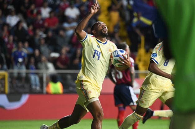 Costa Rica national team, Nationalteam against Curacao National Team. 2026 2027 Concacaf Nations League A match. Curacao National Team goal celebration, scored by striker Kenji Gorre (14), during the match played between the National Teams of Costa Rica and Curacao. 2026 2027 Concacaf Nations League League A, Group A. 24.09.26. Ricardo Saprissa Stadium, Tibas, San Jose, Costa Rica. Photo Jose Campos PMEimages San Jose San Jose Costa Rica Copyright: xJosexCamposx xPMEimagesx