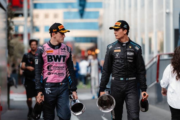 FORMULA 1 QATAR AIRWAYS AZERBAIJAN GRAND PRIX 2026 Alex Dunne and Dino Beganovic in the paddock after F2 Sprint Podium at the Azerbaijan GP 2026 25 09 2026