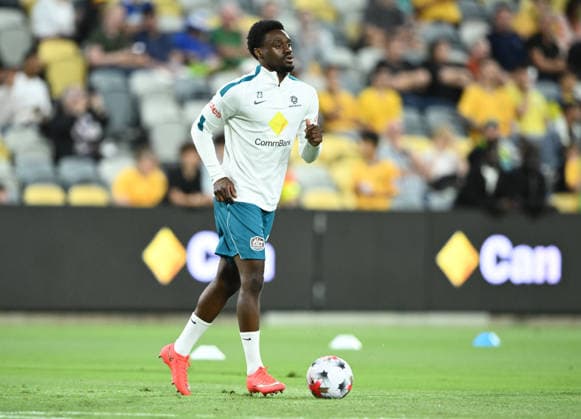 SOCCER AUSTRALIA BRAZIL, Yaya Dukuly of Australia warms up during the Queensland Football Series International Friendly, Länderspiel, Nationalmannschaft match between the Socceroos and Brazil at Queensland Country Bank Stadium in Townsville, Friday, September 25, 2026. ( NO ARCHIVING, EDITORIAL USE ONLY TOWNSVILLE QUEENSLAND Australia  Copyright: xMATTxTAYLORx 20260925199977099585