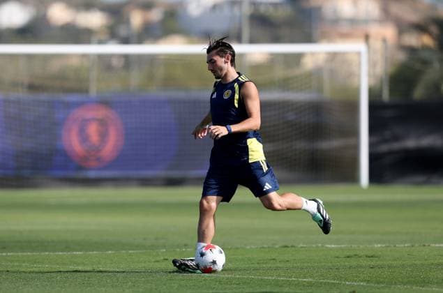 Kieron Bowie of Scotland during a morning training session. Scotland Team Training, International Football, La Manga Club, Murcia, Spain - 25 Sep 2026 La Manga Club Murcia Spain  Copyright: xSergioxLopez Shutterstockx 17167501e