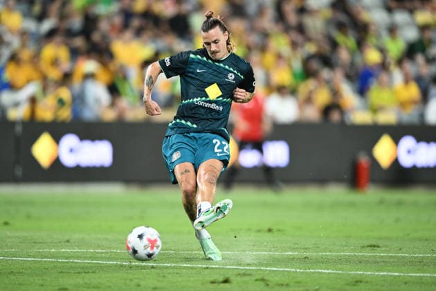 SOCCER AUSTRALIA BRAZIL, Jackson Irvine of Australia warms up during the Queensland Football Series International Friendly, Länderspiel, Nationalmannschaft match between the Socceroos and Brazil at Queensland Country Bank Stadium in Townsville, Friday, September 25, 2026. ( NO ARCHIVING, EDITORIAL USE ONLY TOWNSVILLE QUEENSLAND Australia  Copyright: xMATTxTAYLORx 20260925111717573334