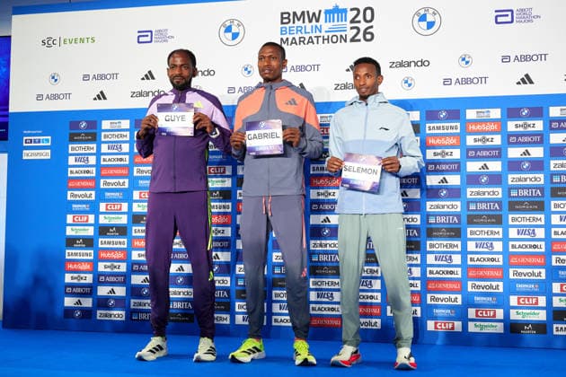 From left: Guye Adola, Gabriel Geay, Selemon Barega, GER, Press Conference, 2026 BMW Berlin Marathon, Top Men s Runners, September 25, 2026, Germany, press conference, 2026 BMW Berlin Marathon, top male runners, September 25, 2026, Berlin Copyright: xClaudiusxRauch,xEibner-Pressefotox xClaudiusxRauchx EP_CRH