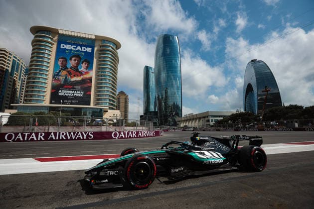 F1 - AZERBAIJAIN GRAND PRIX 2026 63 RUSSELL George (gbr), Mercedes AMG F1 Team W17, action during the 2026 Formula 1 Azerbaijan Grand Prix, 15th round of the 2026 Formula One World Championship, WM, Weltmeisterschaft from September 24 to 26, 2026 on the Baku City Circuit, in Baku, Azerbaijan - BakuAzerbaijan  Copyright: xEricxAlonsox