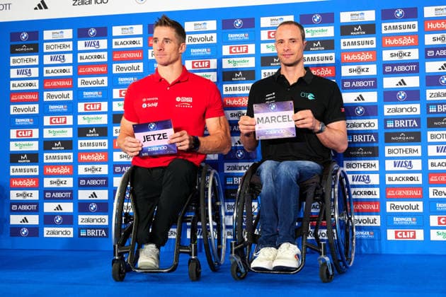 v L Jetze, Plat Dutch Paralympic athlete, Marcel Hug, 2022 winner, GER, press conference, 2026 BMW Berlin Marathon, top male runners, September 25, 2026, GER, press conference, 2026 BMW Berlin Marathon, top male runners, September 25, 2026, Berlin Copyright: xClaudiusxRauch,xEibner-Pressefotox xClaudiusxRauchx EP_CRH