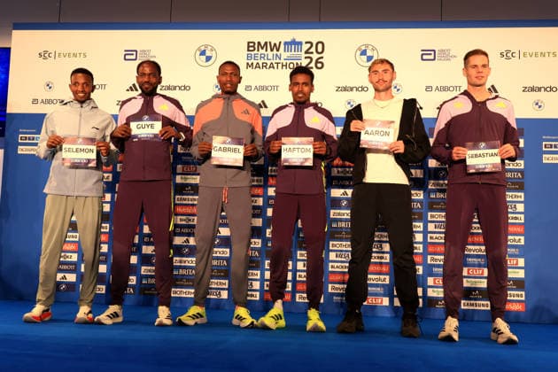 September 25, 2026, Track and Field, GER DEU, Berlin, Germany, Berlin Marathon Press Conference, Top runners Adola Guye (ETH), Geay Gabriel (TAN), Berega Selemon (ETH), Hafton Weday (GER), Aaron Bienenfeld (GER), Sebastian Hendel (GER) nordphoto GmbH Engler Berlin Berlin Berlin Germany Copyright: xNordphotox xEnglerx