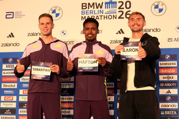 September 25, 2026, Track and Field, GER DEU, Berlin, Germany, Berlin Marathon Press Conference, Top German Runners Hafton Weday (GER), Aaron Bienenfeld (GER), Sebastian Hendel (GER), nordphoto GmbH, Engler, Berlin, Berlin, Germany Copyright: xNordphotox xEnglerx