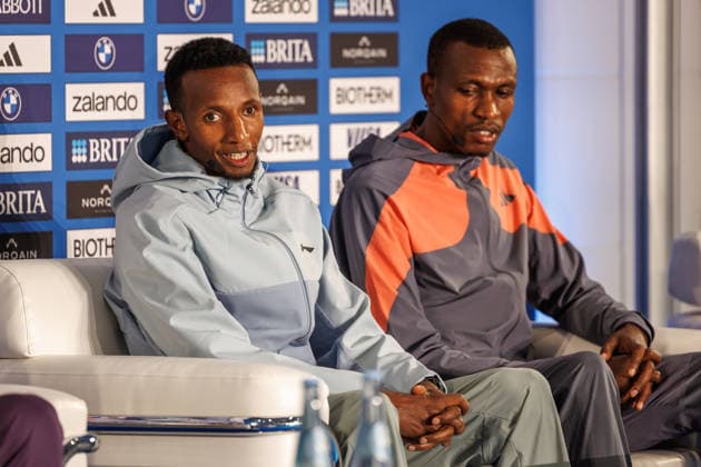 Track and Field Press Conference, Berlin Marathon 2026 on September 25, 2026: Selemon Barega of Ethiopia addresses the audience at the Berlin Marathon 2026 press conference