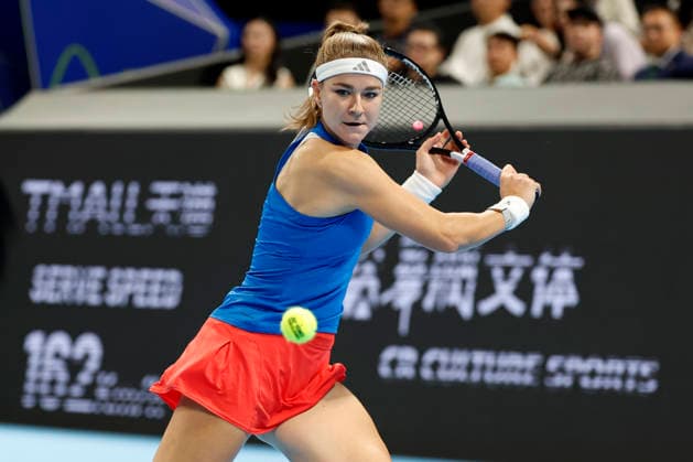 Karolina Muchova, a Czech tennis player, during the Czech Republic vs. Spain match in the semifinals of the 2026 Billie Jean King Cup, September 25, 2026, Shenzhen, China. (CTKxPhoto PavelxLebeda) CTKPhotoF202609250003901  CTKPhotoF202609250003901