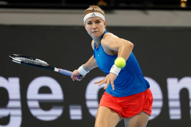 Karolina Muchova, a Czech tennis player, during the Czech Republic vs. Spain match in the semifinals of the 2026 Billie Jean King Cup, September 25, 2026, Shenzhen, China. (CTKxPhoto PavelxLebeda) CTKPhotoF202609250008601  CTKPhotoF202609250008601