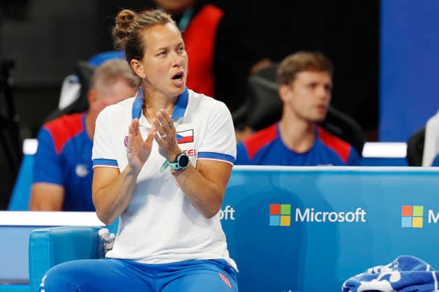 Non-playing captain Barbora Strycova during the Czech Republic vs. Spain match in the semifinals of the 2026 Billie Jean King Cup, September 25, 2026, Shenzhen, China. (CTKxPhoto PavelxLebeda) CTKPhotoF202609250008801  CTKPhotoF202609250008801