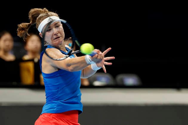 Karolina Muchova, a Czech tennis player, during the Czech Republic vs. Spain match in the semifinals of the 2026 Billie Jean King Cup, September 25, 2026, Shenzhen, China. (CTKxPhoto PavelxLebeda) CTKPhotoF202609250009001  CTKPhotoF202609250009001