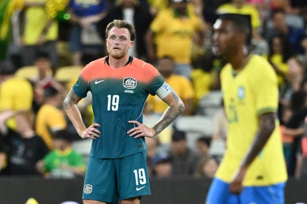 SOCCER AUSTRALIA BRAZIL, Harry Souttar of Australia reacts after drawing the Queensland Football Series International Friendly, Länderspiel, Nationalmannschaft match between the Socceroos and Brazil at Queensland Country Bank Stadium in Townsville, Friday, September 25, 2026. ( NO ARCHIVING, EDITORIAL USE ONLY TOWNSVILLE QUEENSLAND Australia  Copyright: xMATTxTAYLORx 20260925189636137338