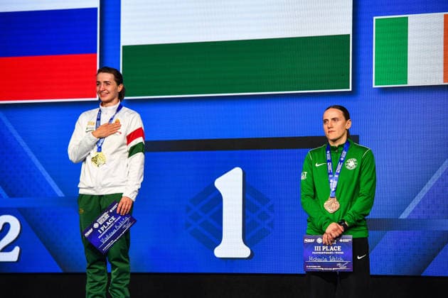 2026 European Boxing Elite Championships, Asics Arena Sports Hall, Sofia, Bulgaria 25 9 2026 Women™s 57kg Featherweight Medal Ceremony Ireland™s Michaela Walsh with her bronze medal and Hungary™s Kukhta Vlagyszlava with her gold medal Michaela Walsh with her bronze medal and Kukhta Vlagyszlava with her gold medal 25 9 2026  Copyright: xx VD5_9773