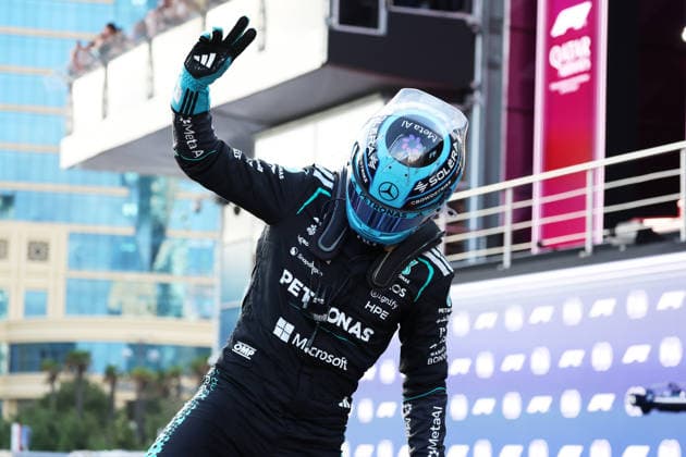 F1 - AZERBAIJAIN GRAND PRIX 2026 RUSSELL George (gbr), Mercedes AMG F1 Team W17, portrait podium during the 2026 Formula 1 Azerbaijan Grand Prix, 15th round of the 2026 Formula One World Championship, WM, Weltmeisterschaft from September 24 to 26, 2026 on the Baku City Circuit, in Baku, Azerbaijan - BakuAzerbaijan  Copyright: xDPPIx