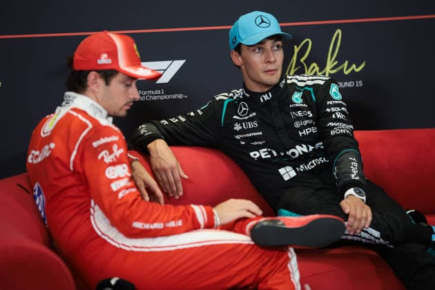 F1 - AZERBAIJAIN GRAND PRIX 2026 RUSSELL George (gbr), Mercedes AMG F1 Team W17, portrait and LECLERC Charles (mco), Scuderia Ferrari SF-26, portrait press conference, PK, Pressekonferenz during the 2026 Formula 1 Azerbaijan Grand Prix, 15th round of the 2026 Formula One World Championship, WM, Weltmeisterschaft from September 24 to 26, 2026 on the Baku City Circuit, in Baku, Azerbaijan - BakuAzerbaijan  Copyright: xEricxAlonsox
