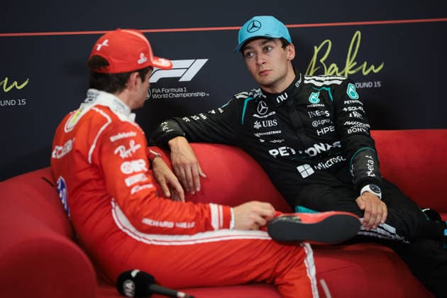 F1 - AZERBAIJAIN GRAND PRIX 2026 RUSSELL George (gbr), Mercedes AMG F1 Team W17, portrait and LECLERC Charles (mco), Scuderia Ferrari SF-26, portrait press conference, PK, Pressekonferenz during the 2026 Formula 1 Azerbaijan Grand Prix, 15th round of the 2026 Formula One World Championship, WM, Weltmeisterschaft from September 24 to 26, 2026 on the Baku City Circuit, in Baku, Azerbaijan - BakuAzerbaijan  Copyright: xEricxAlonsox