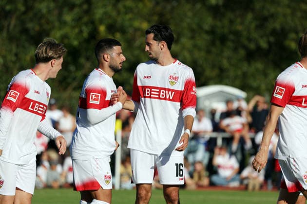 September 25, 2026, VfB Stuttgart 1 FC Heidenheim, Germany, Weinstadt, September 25, 2026, Soccer, Bundesliga, 2026–2027 season, Friendly match, VfB Stuttgart vs. FC Heidenheim; Deniz Undav and Atakan Karazor (both VfB Stuttgart) celebrate the 1–0 goal scored by Karazor