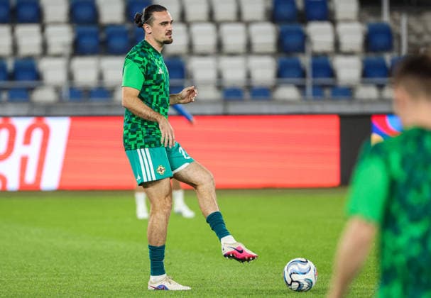 UEFA Nations League Group Stage, Boris Paitchadze Dinamo Arena, Tbilisi, Georgia 25 9 2026 Georgia vs Northern Ireland Northern Ireland s Ciaron Brown during the warm up ahead of the match Ciaron Brown during the warm up ahead of the match 25 9 2026  Copyright: xx Georgia v N Ireland_027
