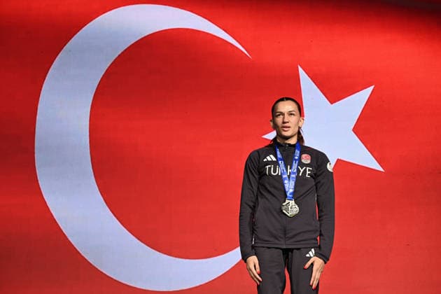 2026 European Boxing Championships SOFIA, BULGARIA - SEPTEMBER 25: Gold medalist Hatice Akbas of Turkiye stands on the podium during the Elite Women s 51kg (Flyweight) award ceremony at the 2026 European Boxing Elite Championships at the Asics Arena Sports Hall in Sofia, Bulgaria, on September 25, 2026. Artur Widak Anadolu Sofia Bulgaria. Editorial use only. Please get in touch for any other usage.  Copyright: x2026xAnadoluxArturxWidakx