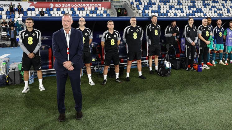 UEFA Nations League Group Stage, Boris Paitchadze Dinamo Arena, Tbilisi, Georgia 25 9 2026 Georgia vs Northern Ireland Northern Ireland manager Micheal O™Neill during the anthems ahead of the match Micheal O™Neill during the anthems ahead of the match 25 9 2026  Copyright: xx Georgia v N Ireland_046