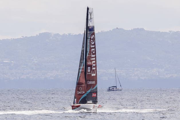 OTHER - Sailing - The Louis Vuitton 38th America s Cup Preliminary Regatta in Naples Photo by IPA ABACAPRESS.COM88961798 - Team Emirates New Zealand during the teams parade before the race on the first day of the preliminary regatta for the 38th Louis Vuitton America s Cup in the Gulf of Naples, Campania, Italy, on September 25, 2026. The Naples preliminary regatta gives the competing teams their first opportunity to test their AC40 one-design yachts ahead of the 38th America s Cup, which will be held in Naples in 2027. Napoli Italy  Copyright: xIPAxSport ABACAx