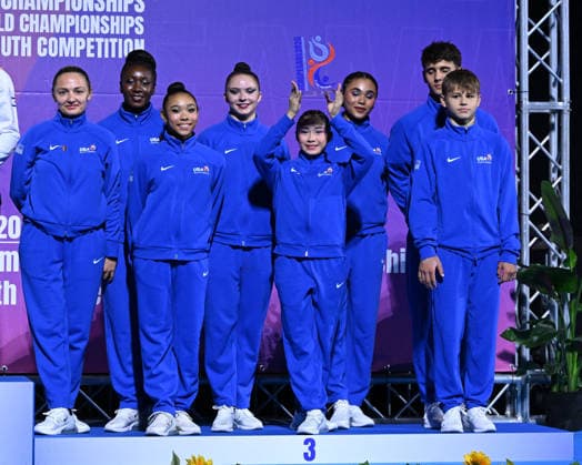 OTHER - Gymnastics - 30th Acrobatic Gymnastics World Championships Photo by IPA ABACAPRESS.COM88963898 - U.S. Bronze Medal Team at the 30th World Acrobatic Gymnastics Championships, held in Pesaro, Italy, on September 25, 2026 Pesaro Italy  Copyright: xIPAxSport ABACAx