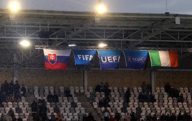2027 UEFA Under 21 European Qualifier, Kosicka Futbalova Arena, Kosice, Slovakia 25 9 2026 Slovakia vs Republic of Ireland A view of the Slovakia and Republic of Ireland flags flying during the game A view of the Slovakia and Republic of Ireland flags flying during the game 25 9 2026  Copyright: xAleksandarxDjorovicx AS4A2817