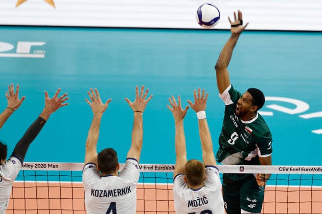 IPA88964819 - Wilfredo Leon Venero 9 of Poland in action during the CEV Enel EuroVolley 2026 semifinal match between Slovenia and Poland at the Unipol Forum on September 25, 2026, in Milan, Italy.  Copyright: xRichardxMorgano IPAxSportx xx IPA88964819