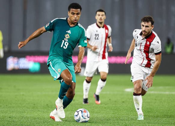 UEFA Nations League Group Stage, Boris Paitchadze Dinamo Arena, Tbilisi, Georgia 25 9 2026 Georgia vs Northern Ireland Northern Ireland™s Shea Charles and Georgia s Anzor Mekvabishvili Shea Charles and Anzor Mekvabishvili 25 9 2026  Copyright: xx Georgia v N Ireland_069