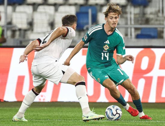 UEFA Nations League Group Stage, Boris Paitchadze Dinamo Arena, Tbilisi, Georgia 25 9 2026 Georgia vs Northern Ireland Northern Ireland™s Isaac Price with Georgia s Otar Kakabadze Isaac Price with Otar Kakabadze 25 9 2026  Copyright: xx Georgia v N Ireland_076