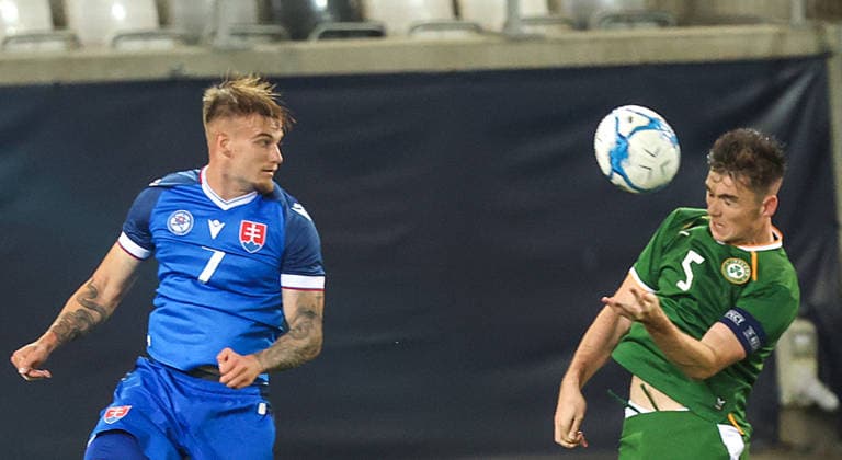 2027 UEFA Under 21 European Qualifier, Kosicka Futbalova Arena, Kosice, Slovakia 25 9 2026 Slovakia vs Republic of Ireland Ireland™s Sean Grehan scores their second goal from a header despite Matej Riznic of Slovakia Sean Grehan scores their second goal from a header despite Matej Riznic 25 9 2026  Copyright: xAleksandarxDjorovicx AS4A3264
