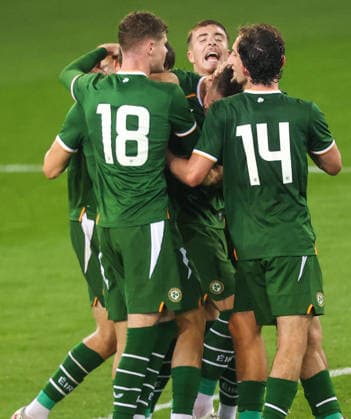 2027 UEFA Under 21 European Qualifier, Kosicka Futbalova Arena, Kosice, Slovakia 25 9 2026 Slovakia vs Republic of Ireland Ireland™s Sean Grehan celebrates scoring their second goal from a header with teammates Sean Grehan celebrates scoring their second goal from a header with teammates 25 9 2026  Copyright: xAleksandarxDjorovicx AS4A3307