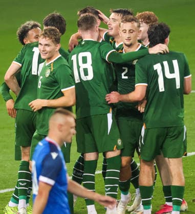 2027 UEFA Under 21 European Qualifier, Kosicka Futbalova Arena, Kosice, Slovakia 25 9 2026 Slovakia vs Republic of Ireland Ireland™s Sean Grehan celebrates scoring their second goal from a header with teammates Sean Grehan celebrates scoring their second goal from a header with teammates 25 9 2026  Copyright: xAleksandarxDjorovicx AS4A3323
