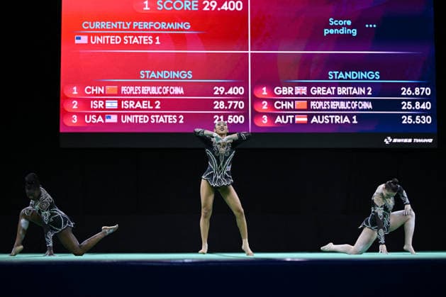 OTHER - Gymnastics - 30th Acrobatic Gymnastics World Championships Photo by IPA ABACAPRESS.COM88964793 - CUNNINGHAM, Aubrie; DJOUMGOUE, Carmelle; WILLIAMS, Juli (USA) at the 30th Acrobatic Gymnastics World Championships in Pesaro, Italy, on September 25, 2026 Pesaro Italy  Copyright: xIPAxSport ABACAx