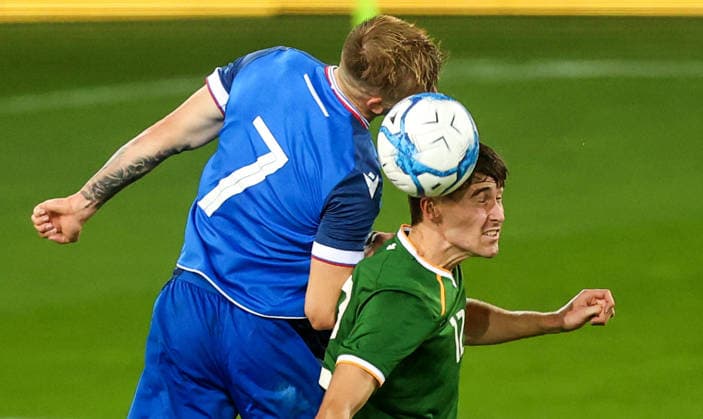 2027 UEFA Under 21 European Qualifier, Kosicka Futbalova Arena, Kosice, Slovakia 25 9 2026 Slovakia vs Republic of Ireland Ireland™s Cathal McCarthy with Matej Riznic of Slovakia Cathal McCarthy with Matej Riznic 25 9 2026  Copyright: xAleksandarxDjorovicx AS4A3225