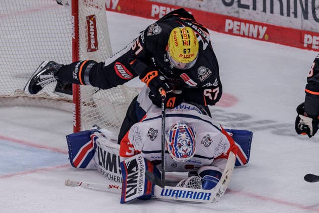 Penny DEL Löwen Frankfurt vs. Nuremberg Ice Tigers, September 25, 2026; Matthew Wedman (Löwen Frankfurt) 67 skates past Niklas Treutle (Nuremberg Ice Tigers) 31; Löwen Frankfurt vs. Nuremberg Ice Tigers, Frankfurt, NIX Ice Arena, September 25, 2026 Copyright: xBEAUTIFULxSPORTS Gawlikx
