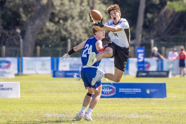 14 german player catch a interception, U15 Mixed Germany vs Slovakia IFAF European Youth Championships 2026, 24.09.2026 Lido Delle Nazioni Lido Delle Nazioni Italia Copyright: xPFA BjörnxKeckerx