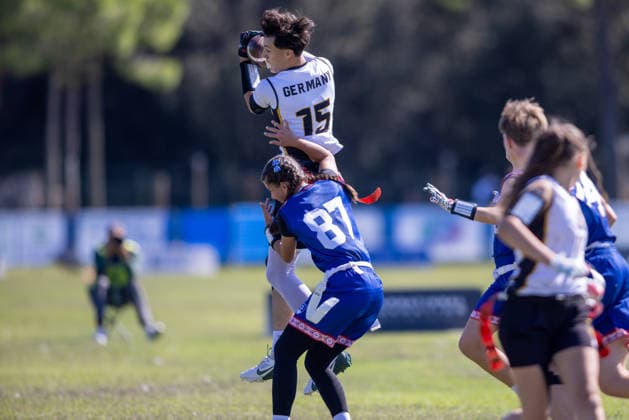 15 german player catch the ball, U15 Mixed Germany vs Slovakia IFAF European Youth Championships 2026, 24.09.2026 Lido Delle Nazioni Lido Delle Nazioni Italia Copyright: xPFA BjörnxKeckerx