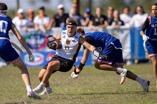 13 german player runs with the ball, U15 Mixed Germany vs Slovakia IFAF European Youth Championships 2026, 24.09.2026 Lido Delle Nazioni Lido Delle Nazioni Italia Copyright: xPFA BjörnxKeckerx