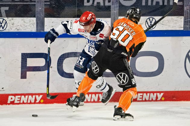 Vadim Schreiner No. 14, Schwenninger Wild Wings vs. Julius Ramoser No. 50, Grizzlys Wolfsburg GER; Grizzlys Wolfsburg vs. Schwenninger Wild Wings, Ice Hockey, Penny DEL, Week 3, 2026–27 Season, September 25, 2026 GER, Grizzlys Wolfsburg vs. Schwenninger Wild Wings, Ice Hockey, Penny DEL, Week 3, 2026–27 Season, September 25, 2026, Wolfsburg Copyright: xEibner-Pressefoto DanielxREINELTx EP_DRT