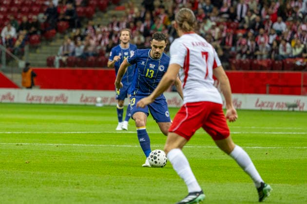 Poland - Bosnia and Herzegovina 25.09.2026 football, Warsaw, PGE National Stadium, UEFA Nations League B Group B4 (pilka nozna, Warszawa, Liga Narodow ) game , match Poland - Bosnia and Herzegovina image shows: Ivan Basic (13) photo Katarzyna Plewczynska Fotostyk Copyright: xKatarzynaxPlewczynskax KAPL2277
