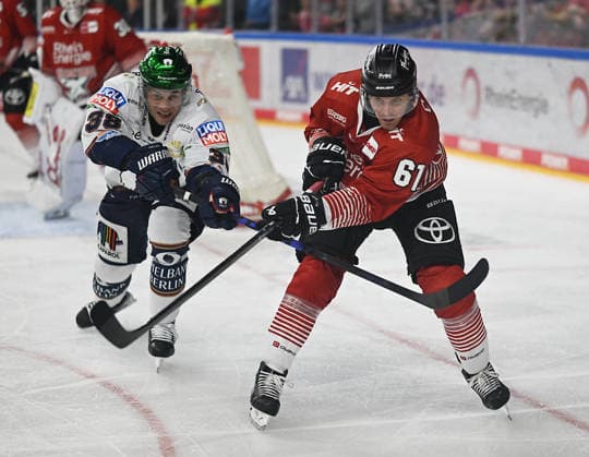 August 9, 2026, xophax, KEC, Ice Hockey, Haie, DEL LanxessArena Kölner Haie vs. Eisbären Berlin. From left to right: Yannick Veilleux, Eisbären, and Markus Ljungh. KEC Cologne