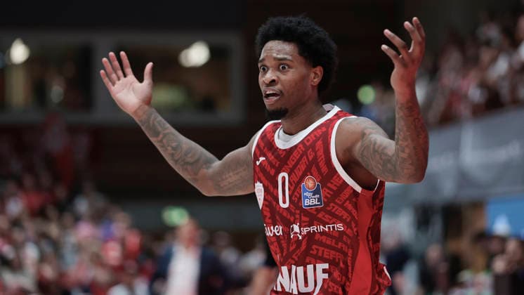 Pictured: Eddie Colbert III of the Würzburg Baskets looks surprised, September 25, 2026, Fitness First Würzburg Baskets vs. EWE Baskets Oldenburg, easyCredit BBL, Matchday 2, Germany, 97072, tectake Arena Würzburg, Copyright: HMBxMedia xJulienxBecker