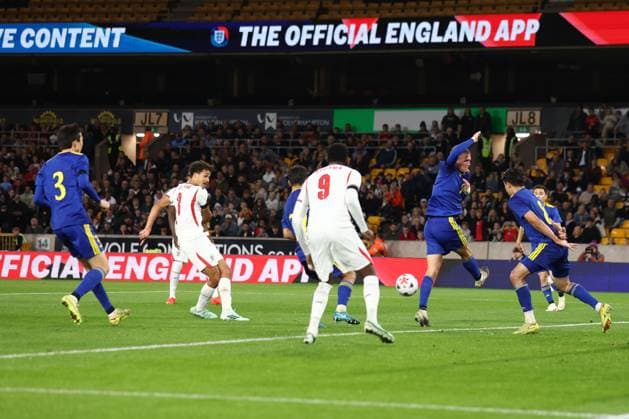 Max Alleyne of England U21, U 21 scores a goal and celebrates 3-2. England U21 v Kazakhstan U21, UEFA European U21 Championship Qualifying, Football, Molineux Stadium, Wolverhampton, UK - 25 Sep 2026Wolverhampton Molineux Stadium United Kingdom  Copyright: xRyanxBrowne Shutterstockx 17169476bi