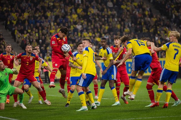 September 25, 2026: Emil Holm and Carl Starfelt of Sweden during the Nations League soccer match between Sweden and Romania on September 25, 2026 in Stockholm. Photo by Kenta Jönsson, BILDBYRAN COP 210 JM0854 bbeng soccer football fotball Nations League UEFA Nations League Sweden Sweden A Romania  Copyright: KENTAxJÖNSSON BB260925KJ038