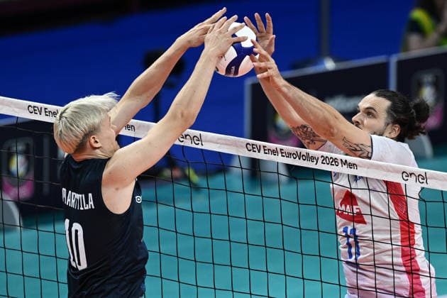 Db Milano 25 09 2026 - Campionato Europeo Pallavolo maschile Finlandia-Francia foto Daniele Buffa Image nella foto: Luka Marttila-Antoine Brizard 