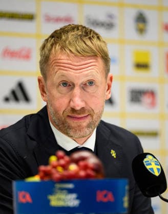 September 25, 2026: Head coach Graham Potter of Sweden at the press conference following the Nations League soccer match between Sweden and Romania on September 25, 2026 in Stockholm. Photo by Jesper Zerman, BILDBYRAN, code JZ JM0854 bbeng soccer football fotboll Nations League UEFA Nations League Sweden Sweden A Romania Romania press conference  Copyright: JESPERxZERMAN BB260925JZ049