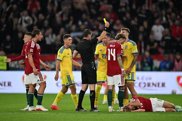 SOCCER - UEFA Nations League - Hungary vs. Ukraine Photo by IPA ABACAPRESS.COM88970140 - Yellow card for Volodymyr Brazhko (Ukraine) during the Nations League, Matchday 1, between Hungary and Ukraine on September 26, 2026, at the Puskas Arena in Budapest, Hungary Budapest Hungary  Copyright: xIPAxSport ABACAx
